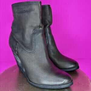 Frye Cece Artisan Short Dark Brown Leather Wedge Heel Boot US 8.5